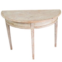 Swedish 19th Century Gustavian Pine Painted Gray Blue Demilune Side Table