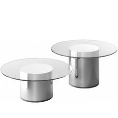 Coffee/Side Table in Transparent Round Glass Top and Cylindrical Mirror Base 8