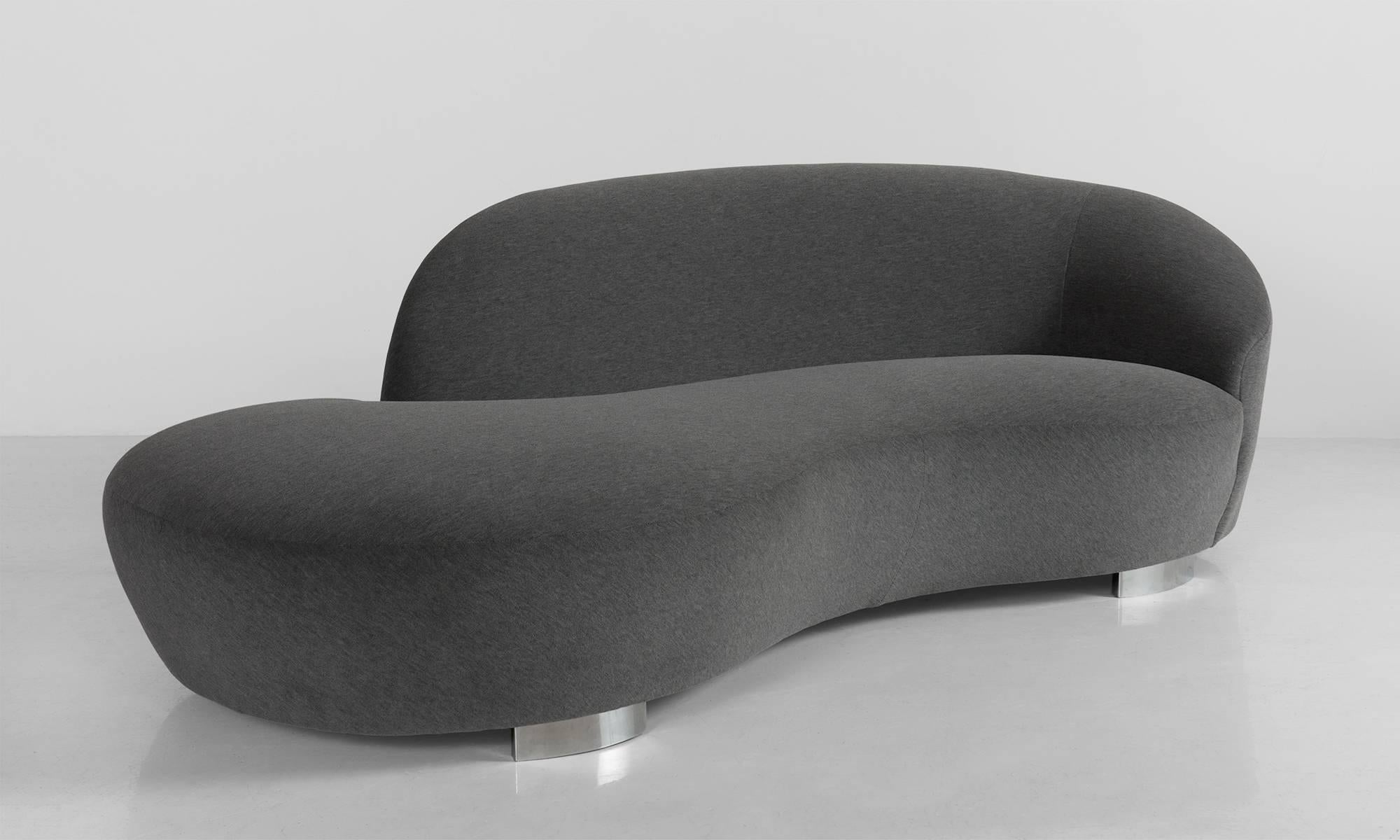 "Tango II" Sofa no. M760 made by Lazar Industries. Designed in the iconic style of Vladimir Kagan's 'Cloud' Sofa for Directional. 
Newly reupholstered in luxurious Alpaca Mohair by Maharam, on chrome base.