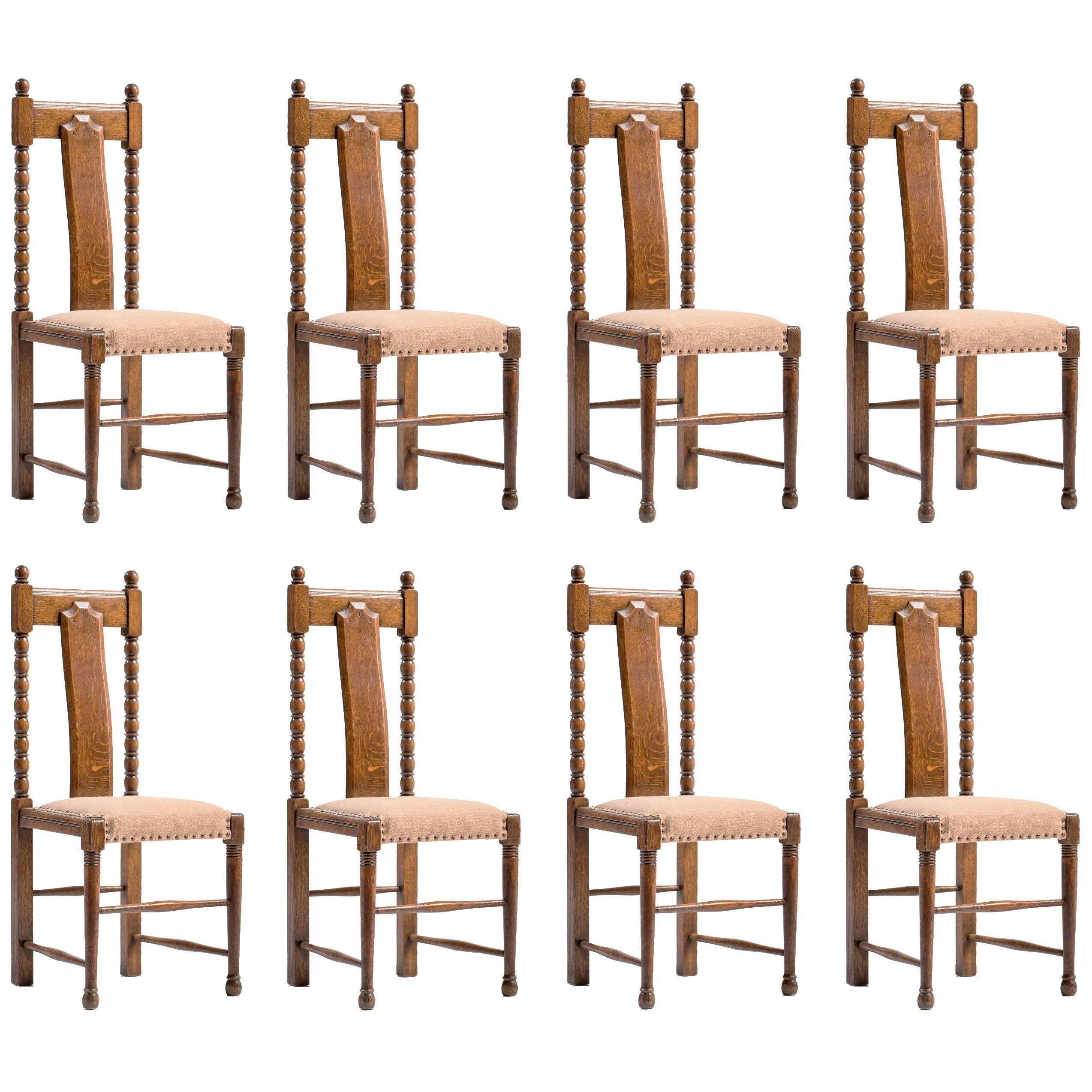 Set of Eight Oak George Walton Dining Chairs