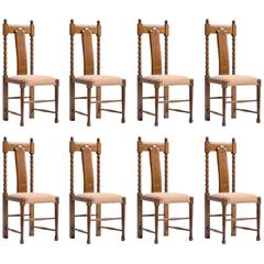 Set of Eight Oak George Walton Dining Chairs