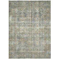 Room Size Distressed Hand-Knotted Persian Kerman Rug