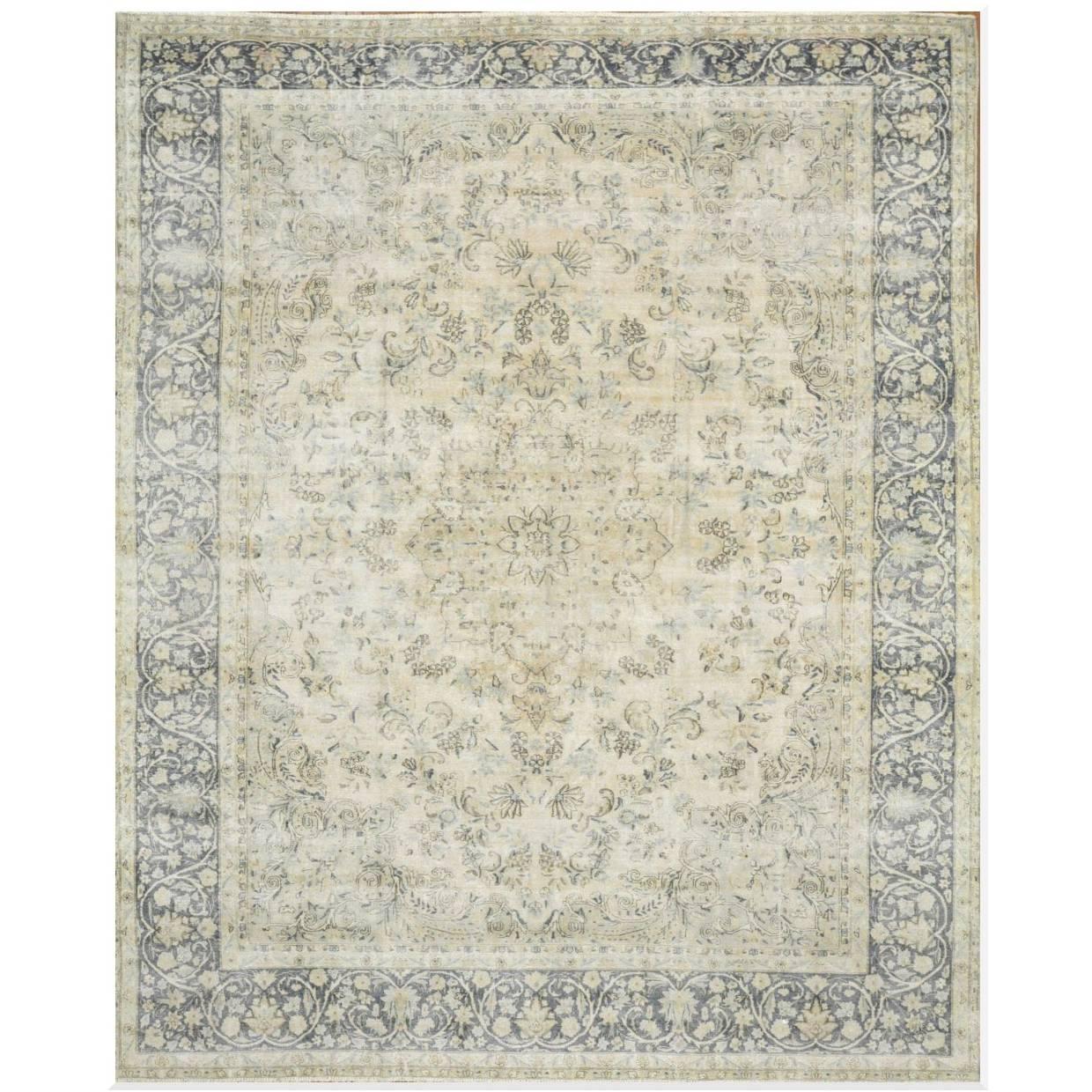 Large Distressed Hand-Knotted Persian Kerman Rug