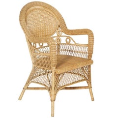 Vintage French Provençal Curved Bamboo Rattan Armchair, 1950s in Franco Albini Manner