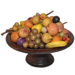 Monumental Collection of 42 Pieces of Stone Fruit on Wood Pedestal