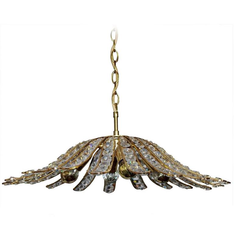 Wonderful Austrian Crystal Glass and Gilt Brass Ceiling Light Pendant Chandelier 1