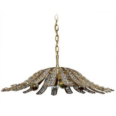 Austrian Vintage Crystal Glass and Gilt Brass Ceiling Light Pendant Chandelier