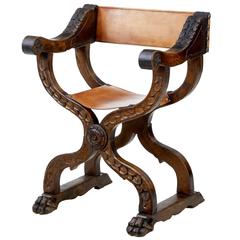 Antique 18th Century, Italian Carved Walnut Savonarola Armchair