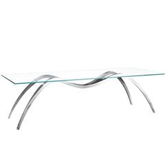 Contemporary Design Dining Table in Stainless Steel and Crystal Glass 12