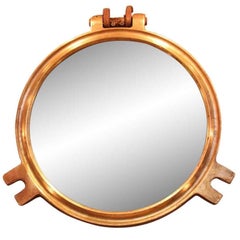 1950s, Polished Round Bronze Porthole Mirror