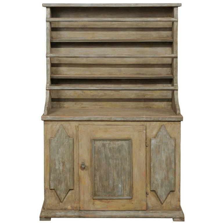 19th Century Period Gustavian Swedish Painted Wood Cabinet With 19th Century Period Gustavian Swedish Painted Wood Cabinet With Plate Rack For