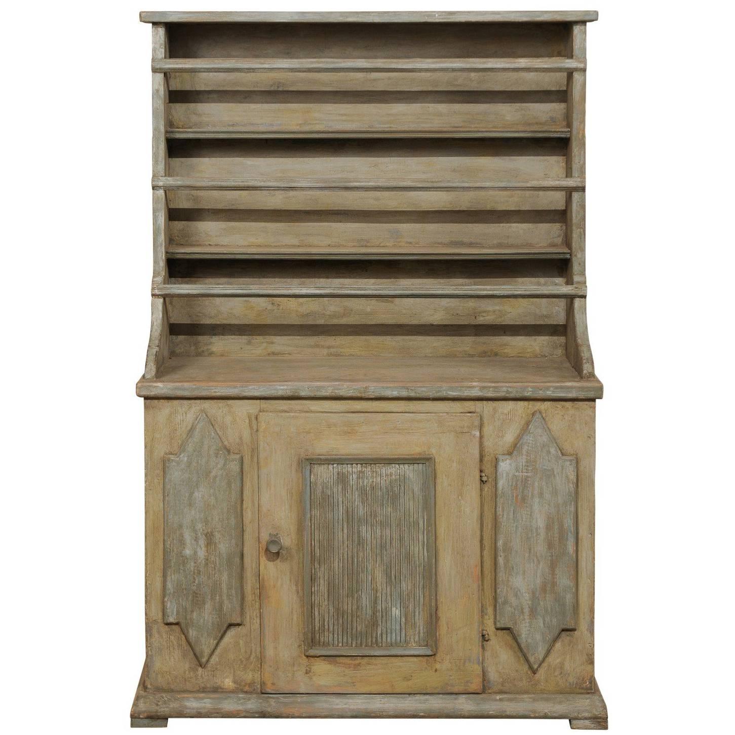 19th Century Period Gustavian, Swedish Painted Wood Cabinet with Plate Rack