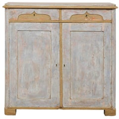 19th Century, Swedish Two-Door, Two-Drawer Painted Wood Cabinet with Ogee Motif