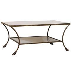 French Mirror Top Coffee Table with Rectangular Shape and Lower Shelf
