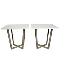 Pair of Mid-Century Style Glass and Metal Side Tables