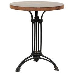 French Petite Round Iron Indoor or Outdoor Bistro Table with Patinated Iron Top