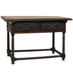 Spanish Early 18th Century Dark Walnut Console Table with Spindled Legs