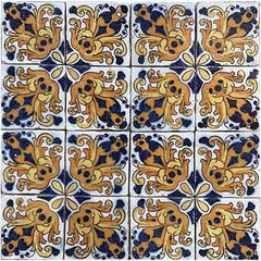 17th Century Portuguese polychrome blue and yellow on white tile Mural