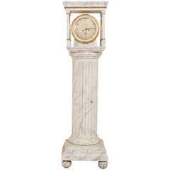 Swedish 19th C. Floor Clock w/Column Body, Faux Marbling & Architectural Bonnet