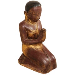 19th Century Buddha Figure in Prayer Hand-Carved from Sandstone