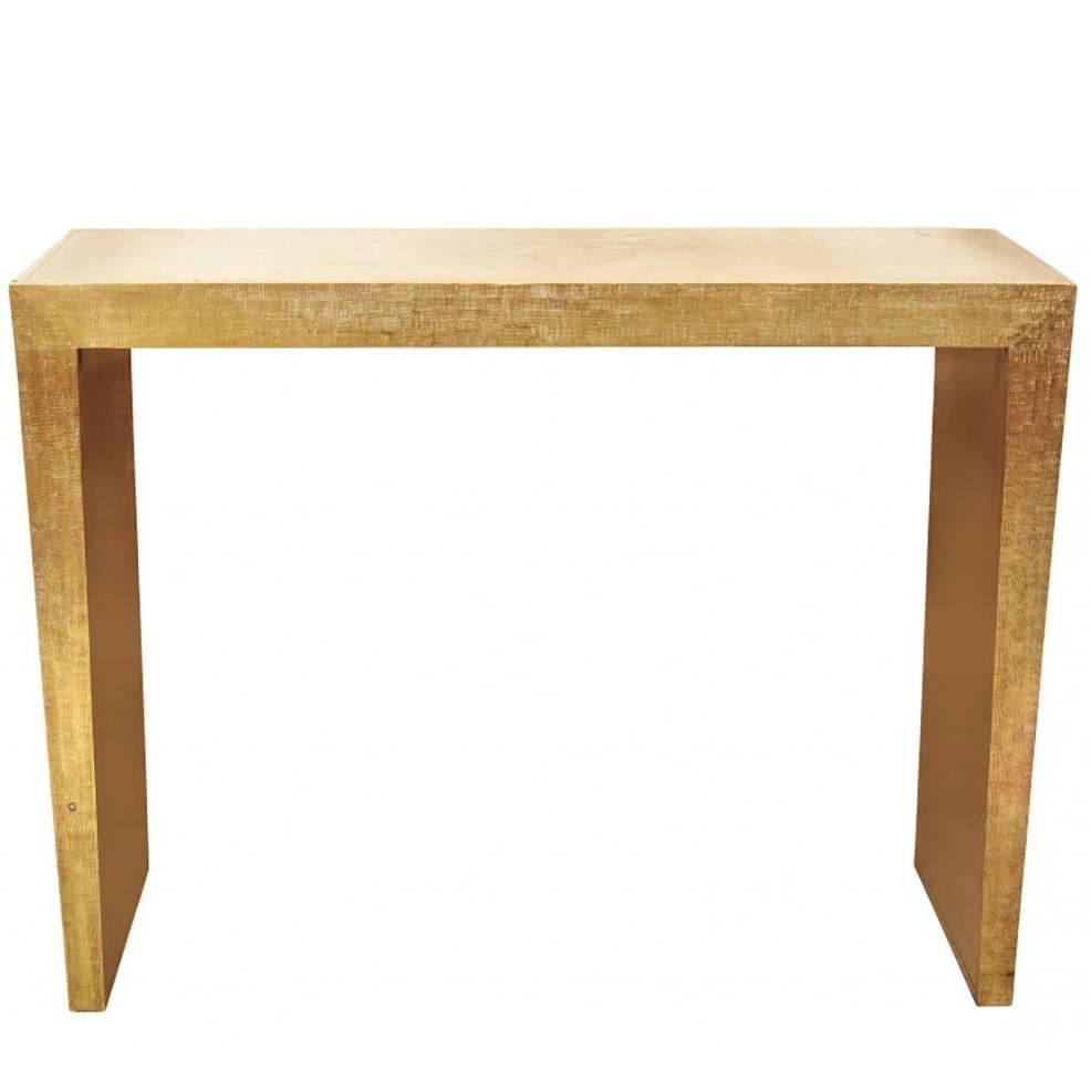 MidCentury Embossed Brass Foil Covered Console For Sale at 1stDibs