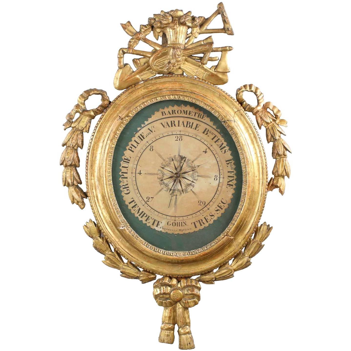 French Louis XVI Carved Giltwood Barometer