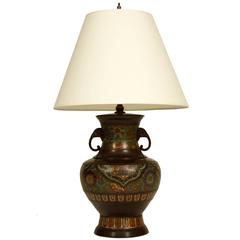 Champleve Lamp with Elephant Handles