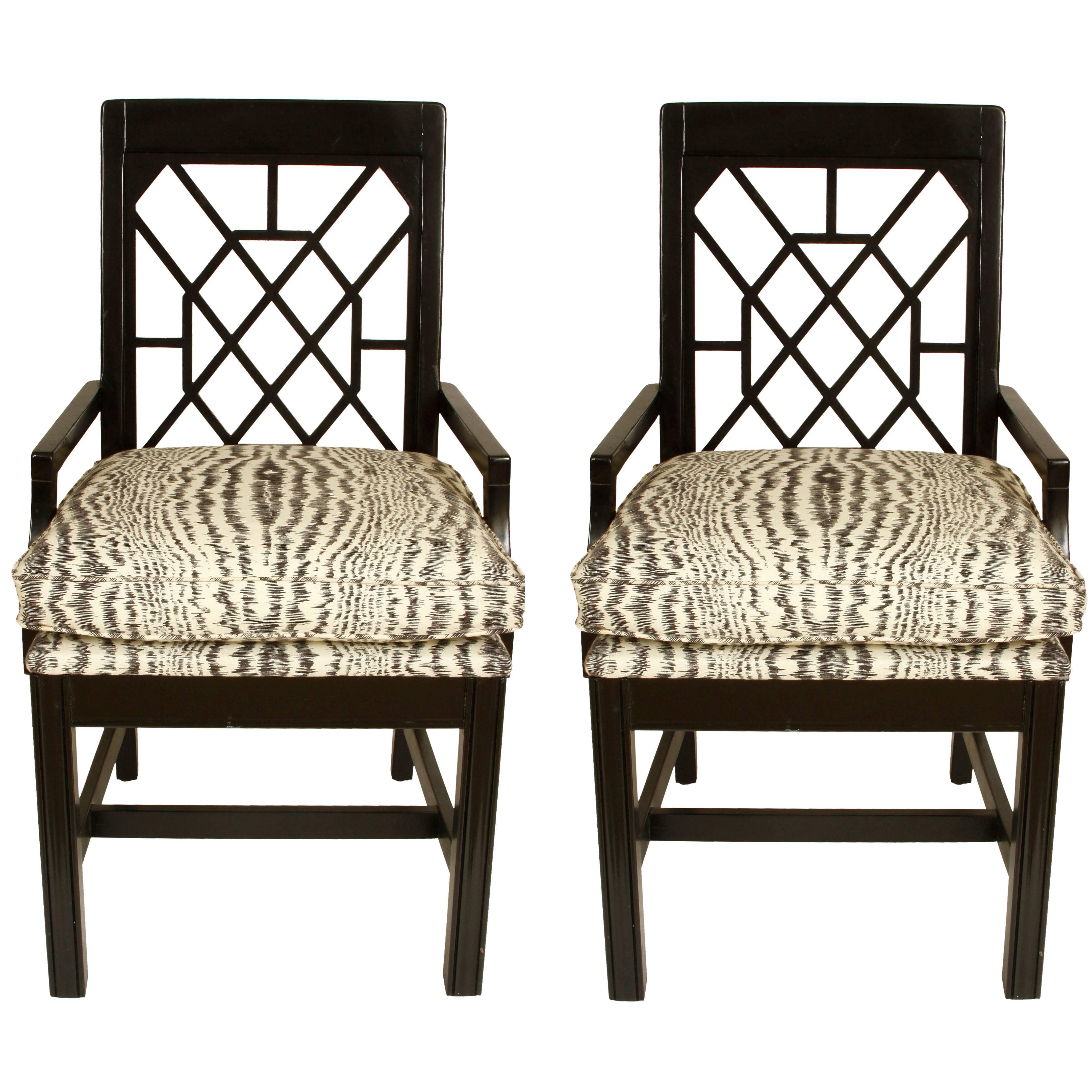Pair of Black Painted Fretwork Chairs
