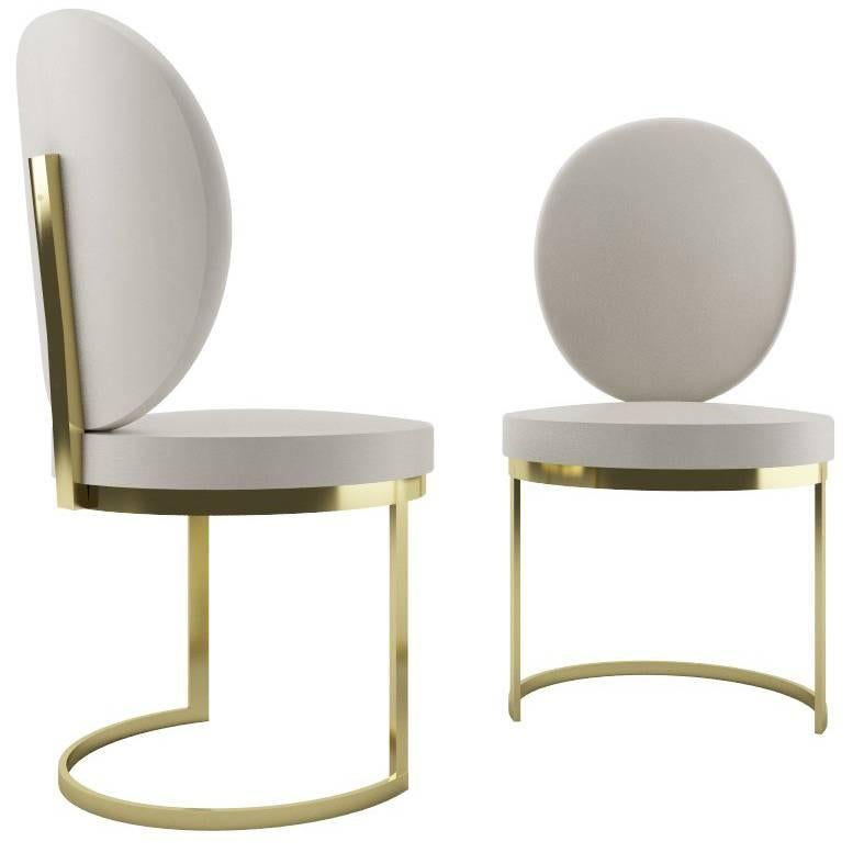 Freischwinger Ola Dining Chair with Brass Finishing and Leather, Art Deco Style For Sale