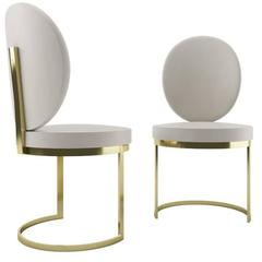 Freischwinger Ola Dining Chair with Brass Finishing and Leather, Art Deco Style