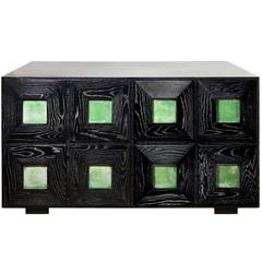 Cerused Oak Cabinet with Matte Green Goatskin Panels 2