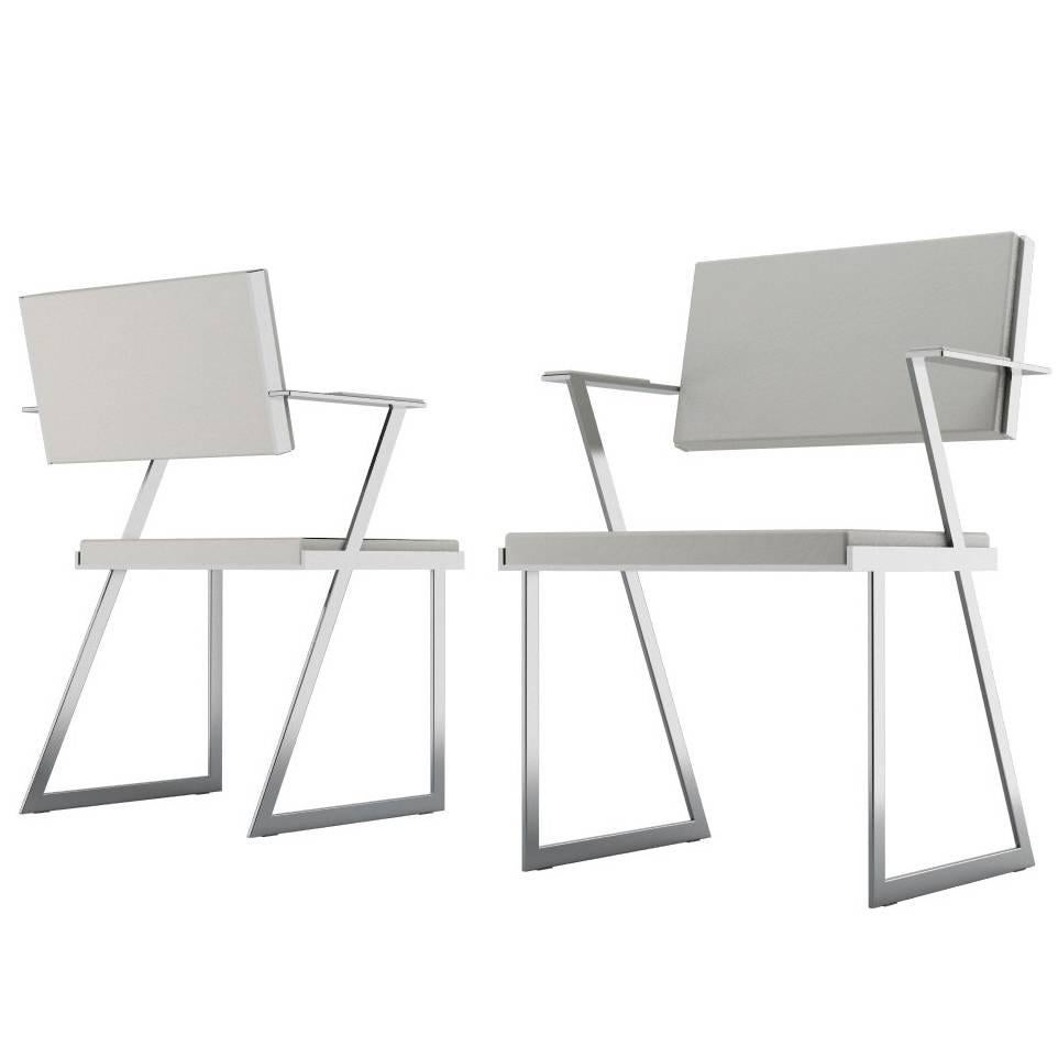 Modern Geometric Armchair in Steel and Leather for Dining or Conference For Sale