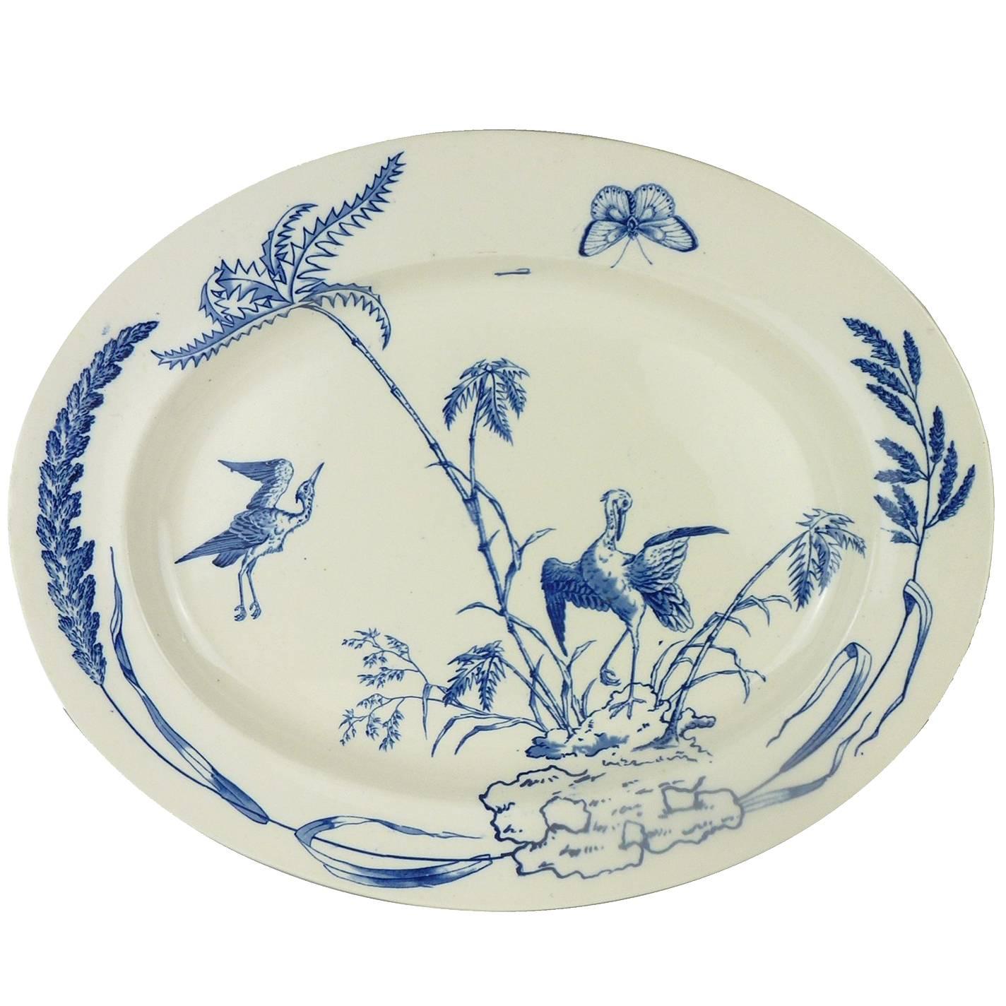 English Copeland Ironstone Aesthetic Movement Blue and White Platter For Sale