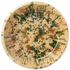 One of a Kind Large Ceramic Bowl with a Mix of Green, Blue and Orange One of a Kind Large Ceramic Bowl with a Mix of Green, Blue and Orange