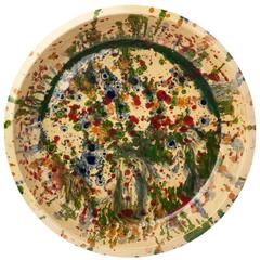 One of a Kind Large Ceramic Bowl with a Mix of Green, Blue and Orange One of a Kind Large Ceramic Bowl with a Mix of Green, Blue and Orange