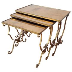 French Nest of Gilt Metal Tables