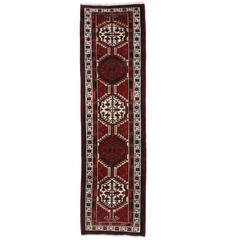 Vintage Persian Heriz Runner with Modern Tribal Style and Ivory White Border 12
