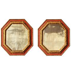 Pair of Italian Polychrome Decorated Octagonal Mirrors