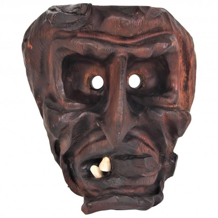 Willi Huggler Brutalist Style Carved Wood Mask
