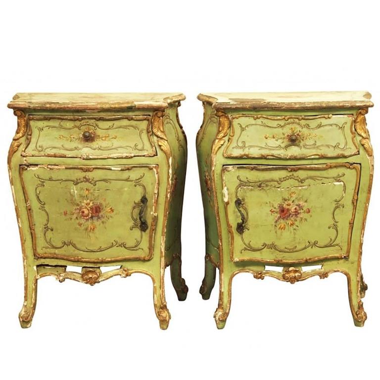 Pair of Antique Gilt and Paint Decorated Side Tables For Sale