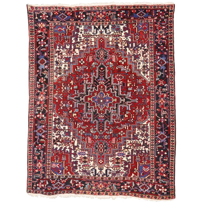 Vintage Persian Heriz Rug with MidCentury Modern Style in Traditional