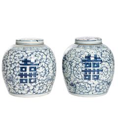 Pair of Blue and White Ginger Jars