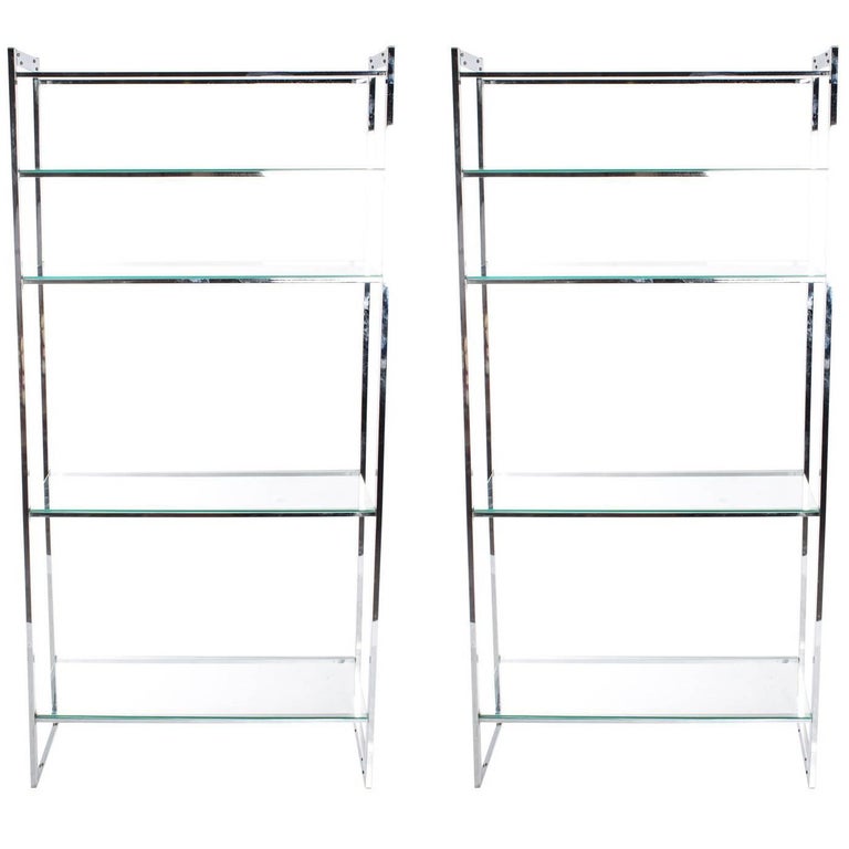 Pair of Chrome and Glass Étagères For Sale at 1stDibs