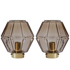 1970s Vintage Geometric Smoked Toned Glass Flush Mount Light Fixtures by Limburg 6