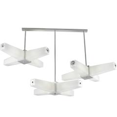 Multi-Tier Tapered White Glass Chandelier in Satin Aluminum in Mid-Century Style