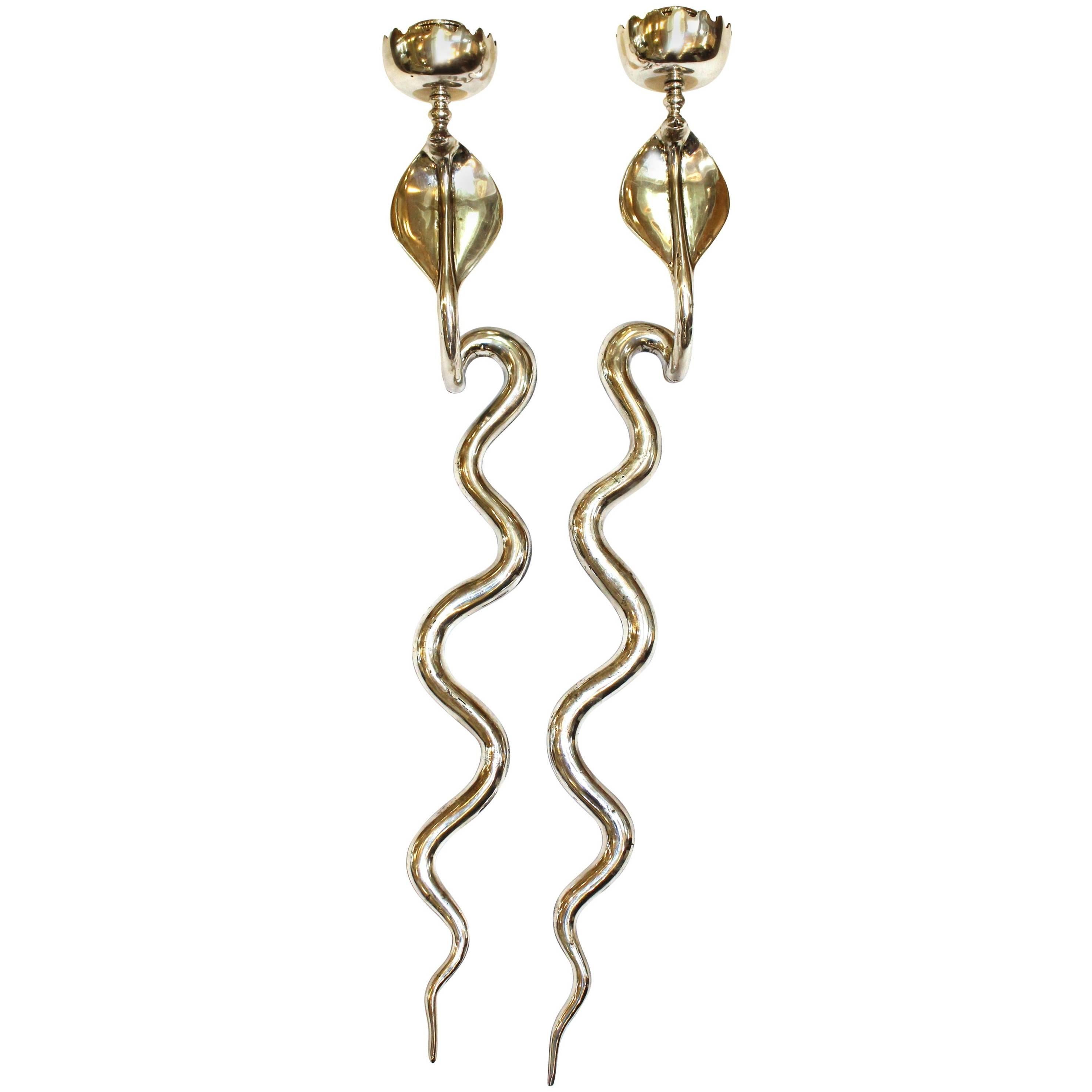 Pair of Serpentine Cobra Candle Sconces