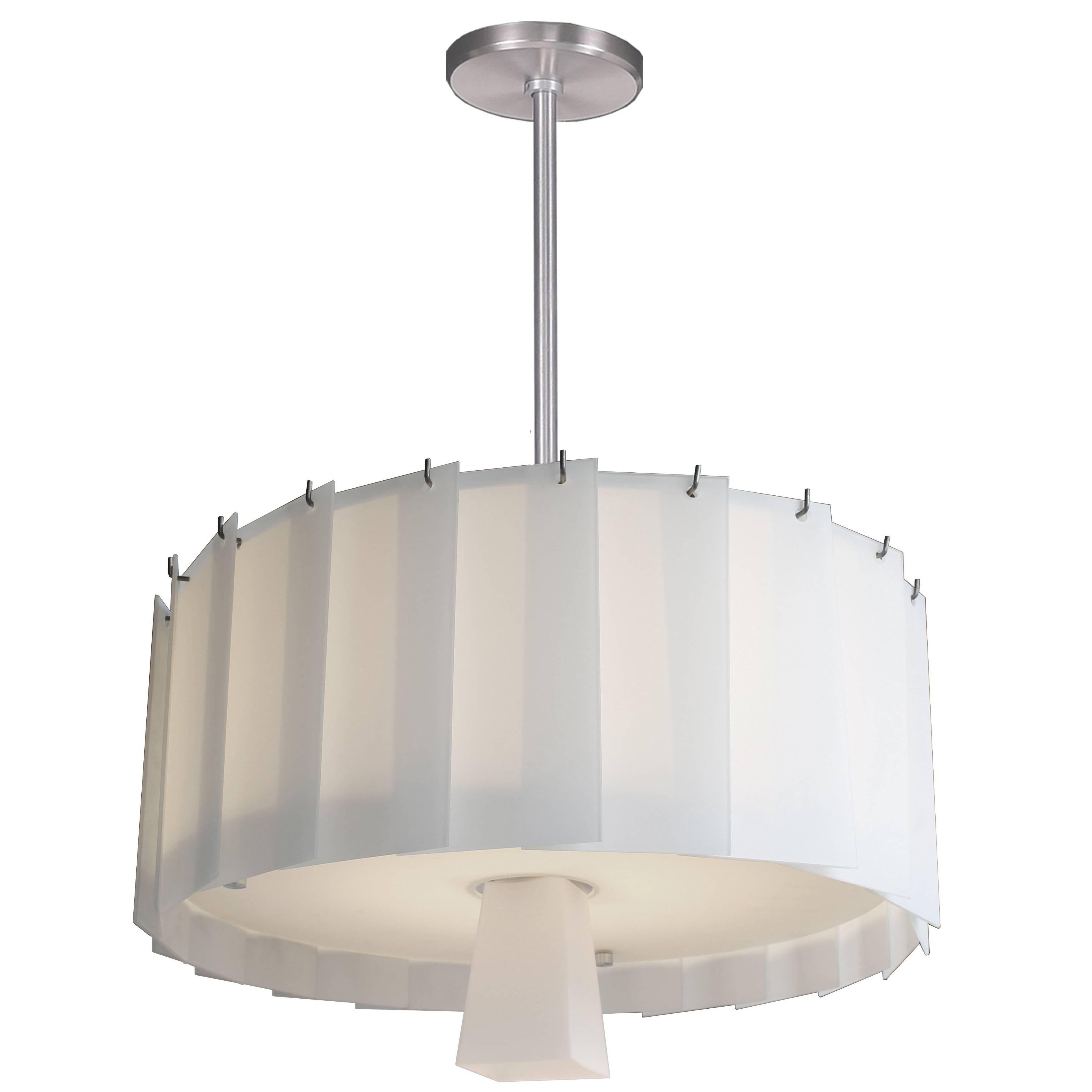 Art Deco Style Circular Chandelier with Overlapping White Glass Panels For Sale
