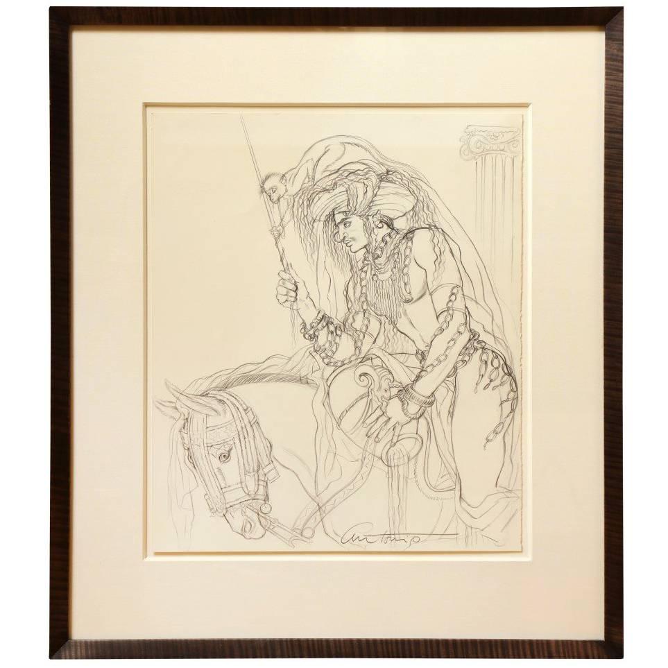 Antonio Lopez, a Pair of Framed Drawings from One Thousand and One Nights