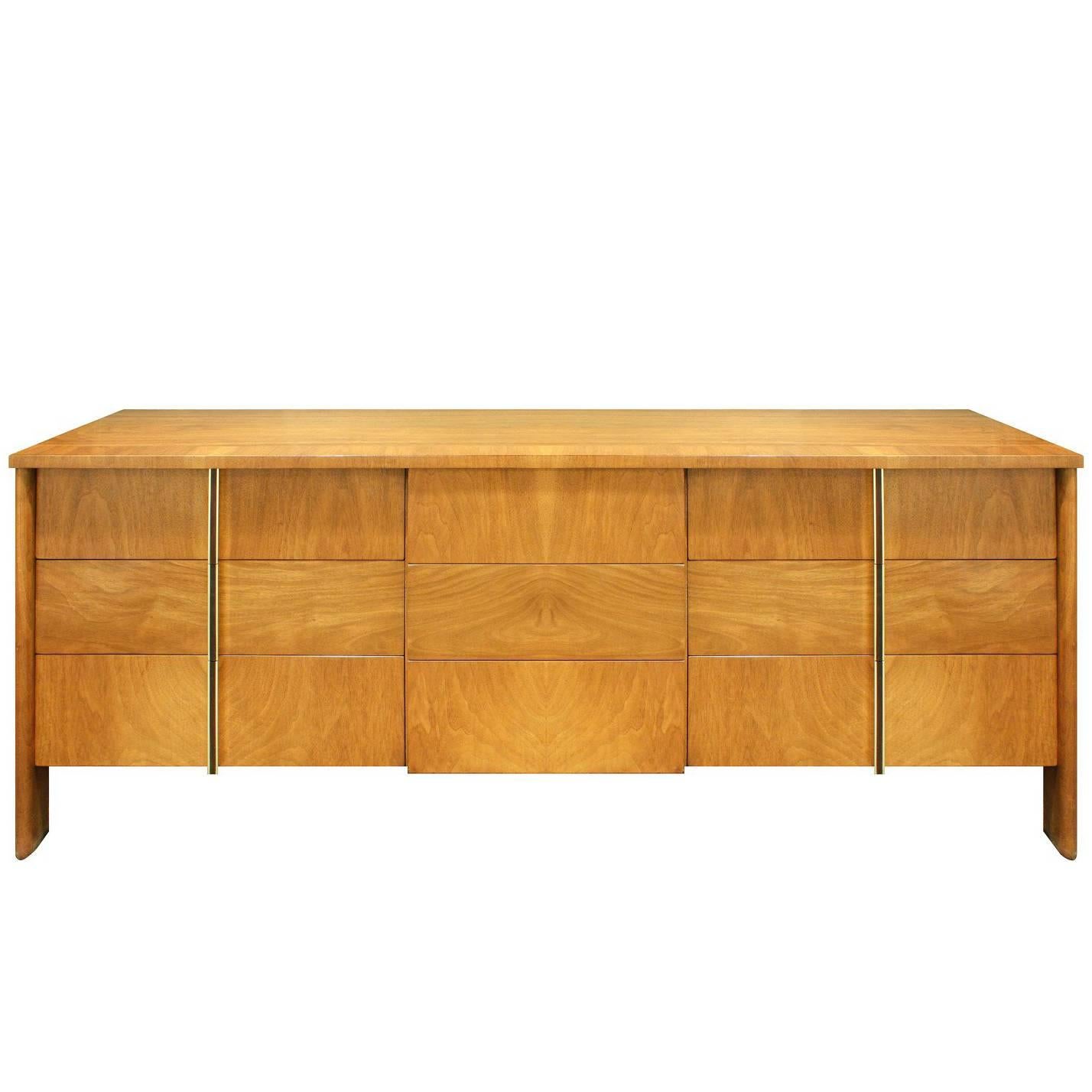 John Widdicomb Chest of Drawers in Walnut with Rosewood and Chrome Pulls, 1950s