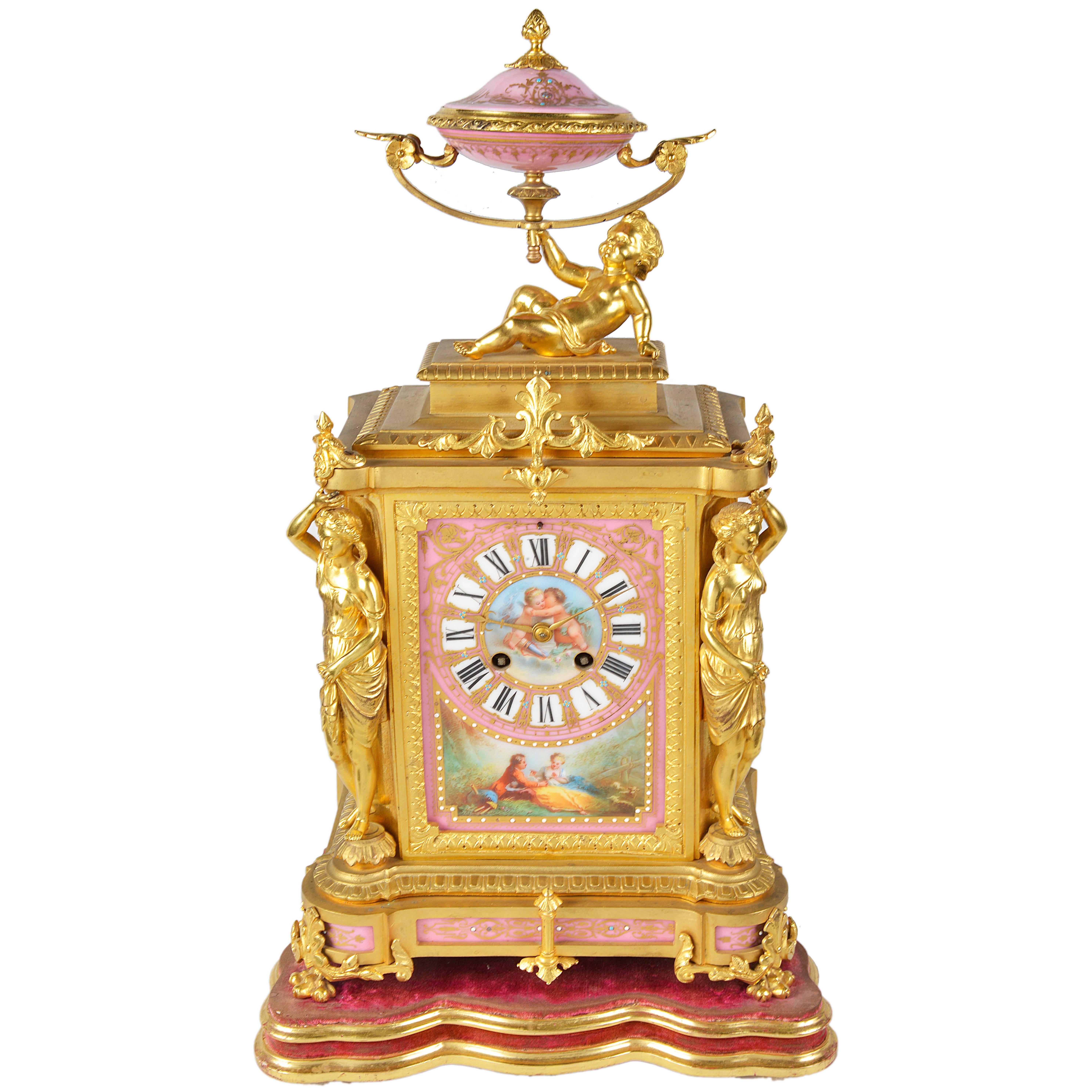 Antique French Sevres Reloj de chimenea en venta